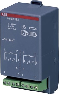 KNX multifuntion actuator, shutter / switching, 2 binary outputs / 1 channel shutter, 16A, DIN rail, anthrazit, Ref. SA/M 2.16.1