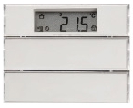 Push-button 2gang with room thermostat, display and labelling field aluminium