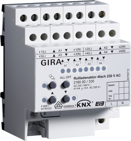 KNX shutter actuator, 4 channel shutter, 230VAC, DIN rail, ohne farbe, Ref. 2160 00
