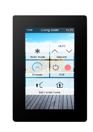 KNX room controller with touch screen, 4 - 4.9", with display, 4 inputs, potential free / temperature input, gestures , with manual controls, serie VERSO, black, Ref. DW-VERSO-B