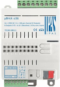 KNX shutter actuator with inputs, µBrick si36, 3 channel shutter, 6 inputs potential free, 10A, DIN rail / flush mount / surface, serie µBrick, Ref. 72130-180-11