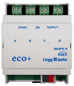 KNX binary input, BE4FK-E, 4 inputs, potential free, DIN rail, serie ECO+, Ref. 79531