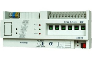KNX power supply, NT320A6F16H, 320mA, with actuator, 6 binary outputs, 16A C-load, DIN rail, serie eibSOLO, Ref. 89211