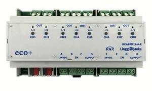 KNX switching actuator with inputs, 79241H, 8 binary outputs , 8 inputs potential free, 16A C-load, DIN rail, serie ECO+, Ref. BEA8FK16H-E