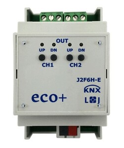 KNX shutter actuator, 79431H, 2 channel shutter, 6A, DIN rail, serie ECO+, Ref. J2F6H-E