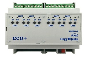 KNX shutter actuator, 79435H, 12 channel shutter, 6A, DIN rail, serie ECO+, Ref. J2x6F6H-E