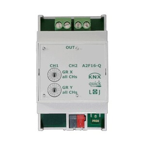 KNX switching actuator, A2F16-Q, 2 binary outputs , 16A C-load, DIN rail, serie QUICK, Ref. Q79231