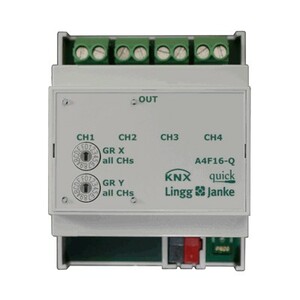 KNX switching actuator, A4F16-Q, 4 binary outputs , 16A C-load, DIN rail, serie QUICK, Ref. Q79232