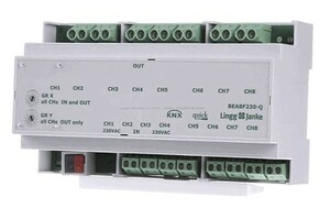KNX switching actuator with inputs, BEA8F230-Q, 8 binary outputs , 8 inputs 230VAC, 230VAC, 16A C-load, DIN rail, serie QUICK, Ref. Q79242