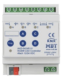 KNX dimmer actuator, LED 12/24VDC, 4 outputs , voltage controlled, RGB / RGBW, 4A, DIN rail, Ref. AKD-0424R.01