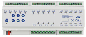 KNX multifuntion actuator, heating / shutter / switching, 24 binary outputs / 12 channel shutter, 230VAC, 16A, DIN rail, Ref. AKU-2416.03