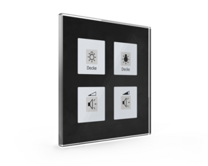 KNX push button 4 rockers, with status LED, serie GLASS SERIE, glass black, Ref. BE-GT04S.01