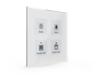 KNX push button 4 rockers, with status LED, serie GLASS SERIE, glass white, Ref. BE-GT04W.01