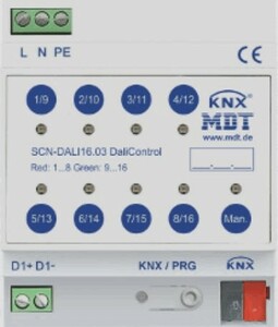 KNX DALI lighting gateway, 16 grupos, 64 balastros, DIN rail, Ref. SCN-DALI16.03