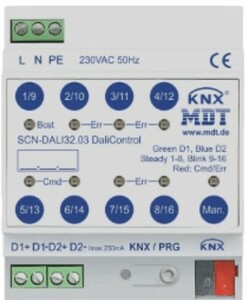 KNX DALI lighting gateway, 32 grupos, 128 balastros, DIN rail, Ref. SCN-DALI32.03