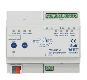 KNX power supply, 640mA, with additional output and with diagnosis, DIN rail, Ref. STR-0640.01