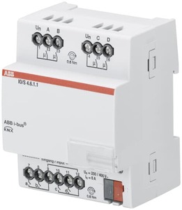 KNX switching actuator with inputs, 4 binary outputs , 4 inputs, 6A, DIN rail, hellgrau, Ref. IO/S 4.6.1.1