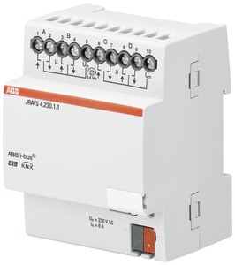 KNX shutter actuator, 4 channel shutter, 230VAC, DIN rail, hellgrau, Ref. JRA/S 4.230.1.1