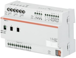 KNX Room Master Basic multifuntion actuator with inputs, fan coil / shutter / switching / electronic, 6 binary outputs / 3 channel shutter, 8 inputs potential free, 16A / 20A / 6A, DIN rail, white, Ref. RM/S 1.1