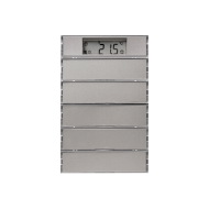 PUSH-BUTTON 5GANG WITH ROOM THERMOSTAT, DISPLAY AND LABELLING FIELD STAINLESS STEEL 