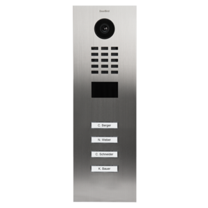 DoorBird IP Video Door Station D2104V, stainless steel V2A, brushed, incl. flush-mounting housing, 4 call buttons