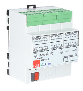 KNX switching actuator with inputs, 16 binary outputs , 16 inputs potential free, Ref. 48026