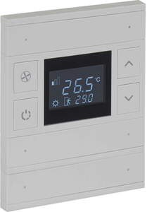 KNX thermostate 6 rockers, with temperature sensor, with display, with manual controls, serie ORIA, gray, Ref. INT-OT3-0301F0