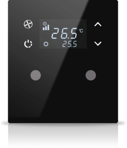 KNX push button 2 rockers, with thermostat, with display, serie MONA, black, Ref. MN-B-T02