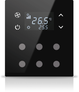 KNX push button 6 rockers, with thermostat, with display, serie MONA, black, Ref. MN-B-T06