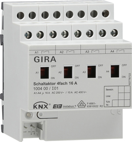 KNX switching actuator, 4 binary outputs , 16A, DIN rail, Ref. 1004 00