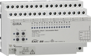 KNX multifuntion actuator, shutter / switching, 16 binary outputs / 8 channel shutter, 16A, 140µF, DIN rail, Ref. 1038 00