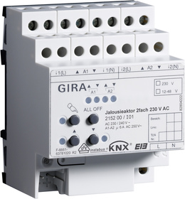 KNX shutter actuator, 2 channel shutter, 230VAC, DIN rail, ohne farbe, Ref. 2152 00