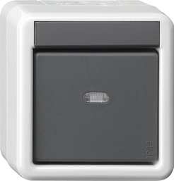 KNX Water-protected surface-mounted push-button bus coupler, 1-gang with two-point operation