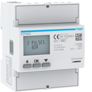 Energy meter 3-phase, direct 80A, S0, MID