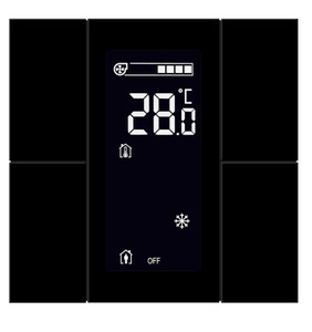 KNX push button 4 rockers, with thermostat, with humidity / temperature sensor, with display, bus coupler needed, serie ISWITCH, glass, black, Ref. ITR304-1301