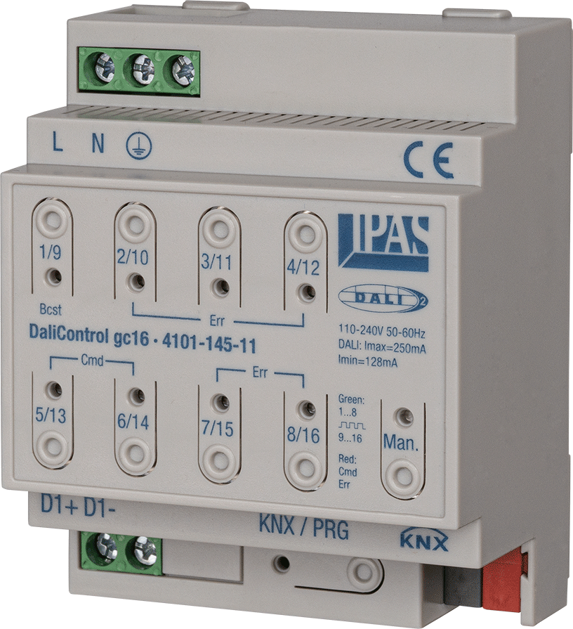 KNX DALI / DALI 2 compatible lighting gateway, DaliControl gc16, 16 grupos, 64 balastros, Ref. 4101-145-11