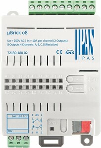 KNX multifuntion actuator, µBrick o8, shutter / switching, 8 binary outputs / 4 channel shutter, 10A, DIN rail / flush mount / surface, serie µBrick, Ref. 72130-180-02