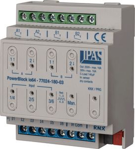 Powerblock Multifunction actuator 4 outputs 16A, 140uF (4 ON / OFF or 2 blinds) / 6 binary or analog inputs, 4U DIN, Ref. 77024-180-03