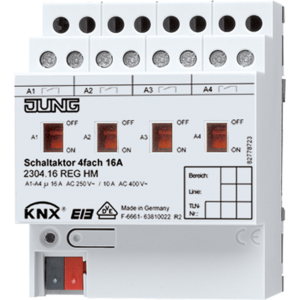 KNX switching actuator, 4 binary outputs , DIN rail, Ref. 2304.16 REGHM