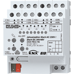 KNX multifuntion actuator, shutter / shutter DC, 2 channel shutter / 4 channel shutter, 230VAC, DIN rail, Ref. 2504 REGHE
