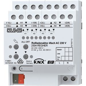 KNX shutter actuator, 4 channel shutter, 230VAC, DIN rail, Ref. 2504 REGHER