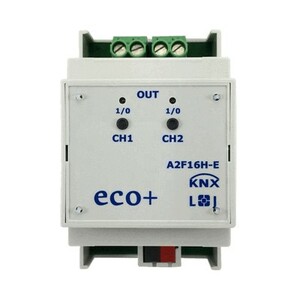 KNX switching actuator, A2F16H-E, 2 binary outputs , 16A C-load, DIN rail, serie ECO+, Ref. 79231