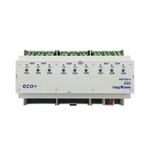 KNX switching actuator, A9F16H-E, 9 binary outputs, 16A C-load, DIN rail, serie ECO+, Ref. 79235