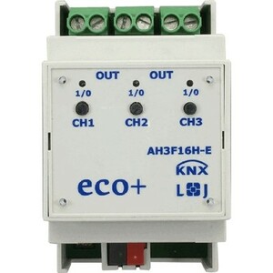 KNX switching actuator, AH3F16H-E, 3 binary outputs, 16A C-load, DIN rail, serie ECO+, Ref. 79236