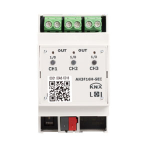 KNX secure switching actuator, AH3F16H-SEC, 3 binary outputs, 140µF C-load, Ref. 79236 SEC