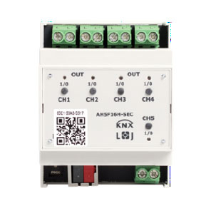 KNX secure switching actuator, AH5F16H-SEC, 5 binary outputs, 16A, 140µF C-load, Ref. 79237 SEC