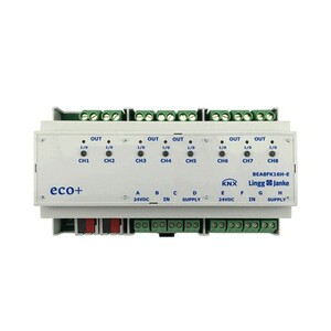 KNX switching actuator with inputs, BEA8FK16-E, 8 binary outputs , 8 inputs potential free, 16A C-load, DIN rail, serie ECO+, Ref. 79241