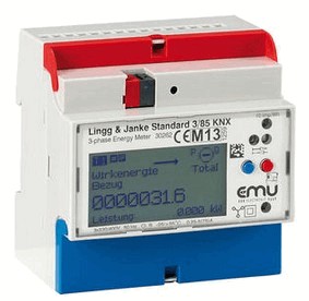KNX energy counter, active / reactive, bidirectional / cos phi, with direct measurement, for three-phase current, 1 - 100mA, 4 tariffs, DIN rail, serie EMU superior, Ref. 87766