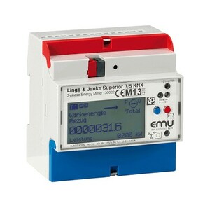 KNX energy counter, active / reactive, bidirectional / cos phi, EZ-EMU-WSUP-D-REG-FW, con toroidal connection, for three-phase current, 4 tariffs, DIN rail, serie EMU superior, Ref. 87774