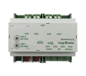 KNX switching actuator with inputs, BEA4FK16-Q, 4 binary outputs , 4 inputs potential free, 16A C-load, DIN rail, serie QUICK, Ref. Q79243